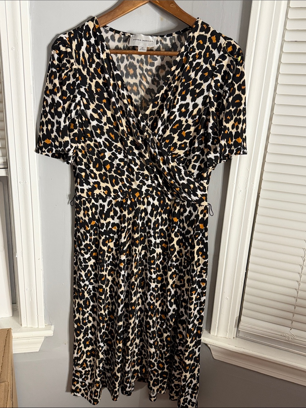 Donna Morgan Black, White & Gold Leopard-Print Midi Wrap Dress